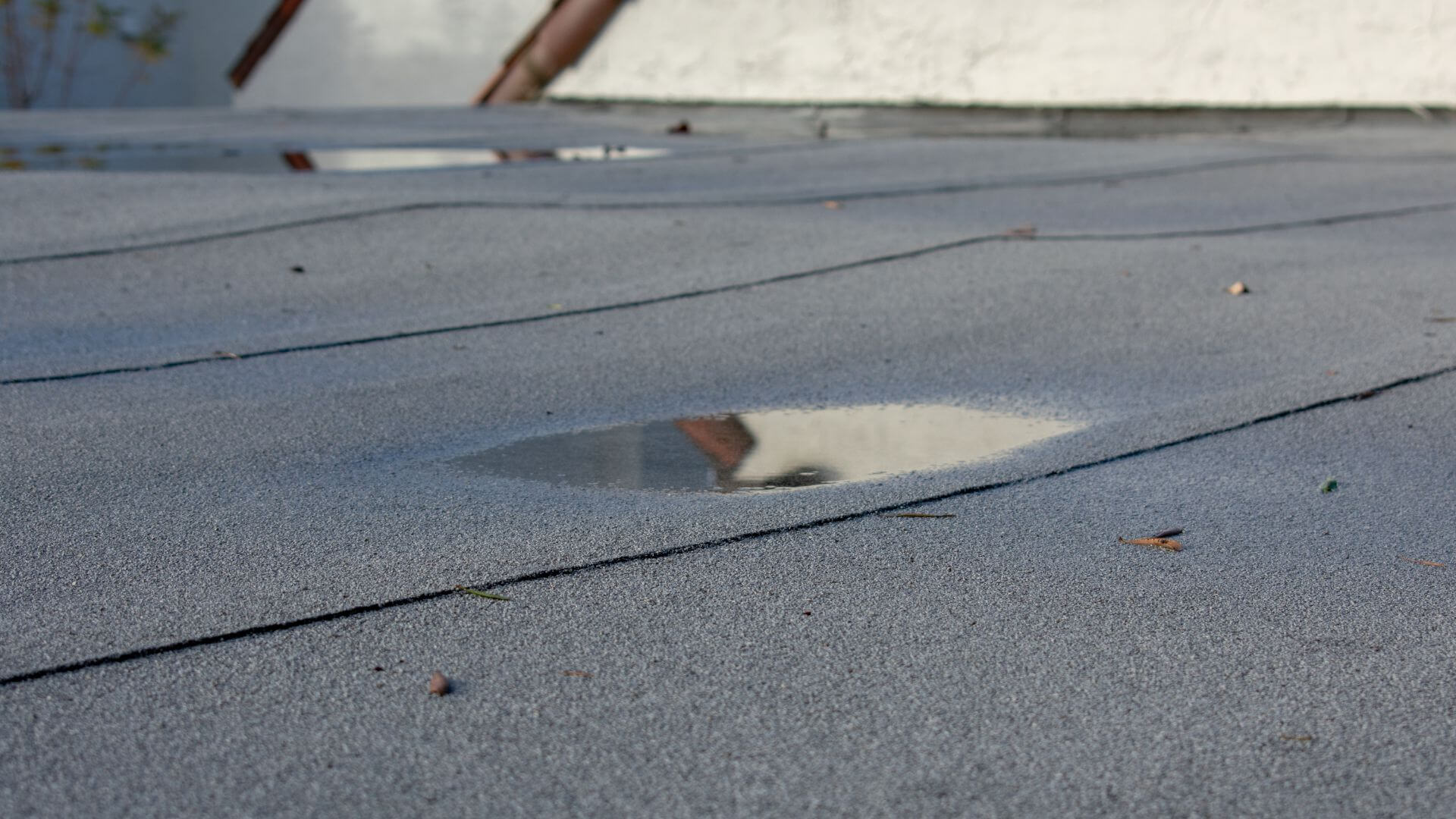 Small ponding water spot on a flat roof
